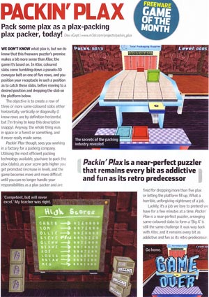 Packin' Plax - Freeware Game of the Month January 2007 (PC Zone - Britain's Biggest PC Gaming Mag)